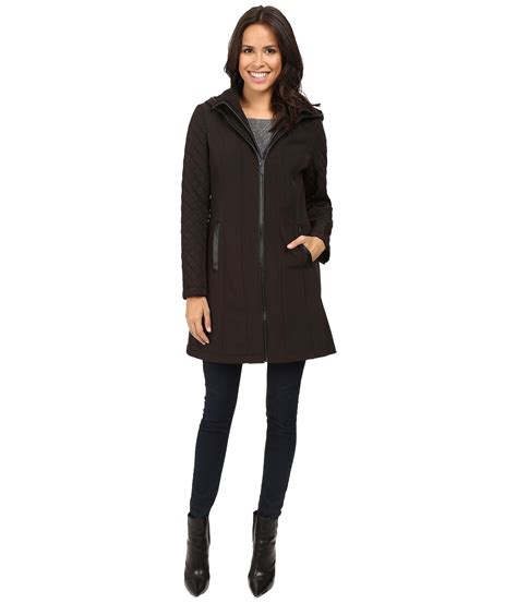 michael kors zip front softshell with hood and quilted sleeves